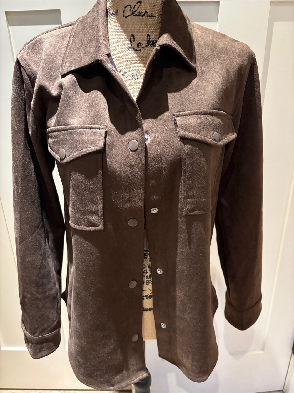 Women's Brown faux-Suede Utility Jacket with Snap Front
